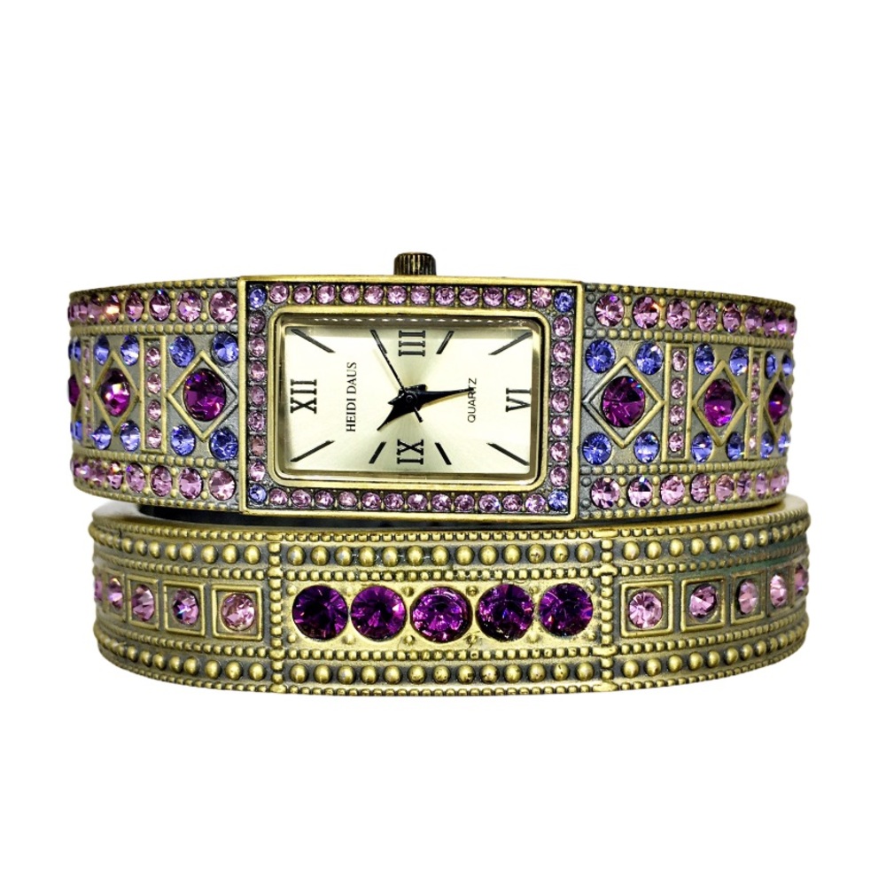 Heidi Daus Retired Amethyst Watch and Cuff Set